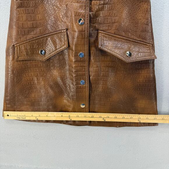 Zara Skirt Women's XS Brown Croc Embossed Vegan Leather Suspenders Miniskirt - Picture 10 of 10